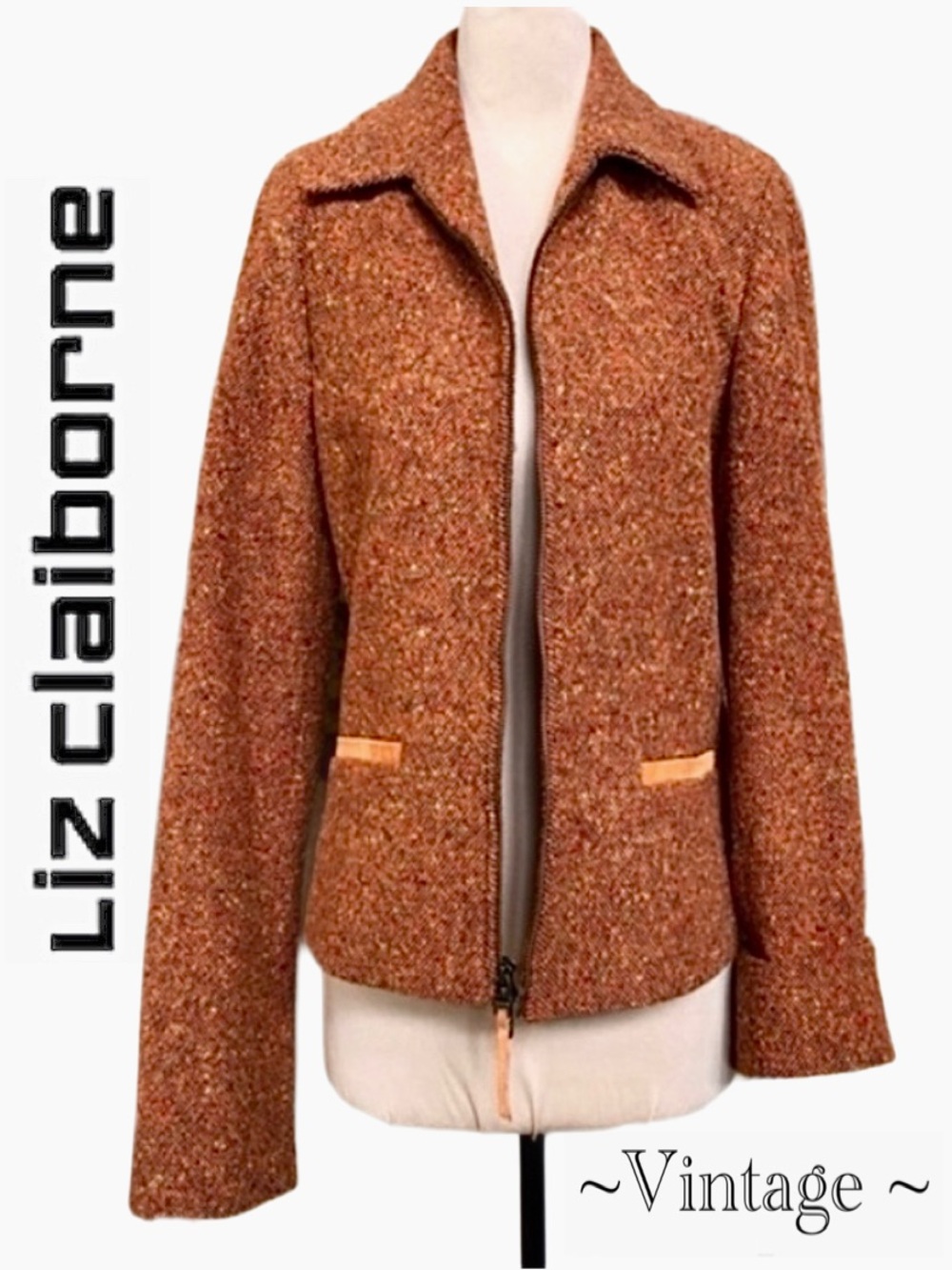LIZ CLAIBORNE Vintage Wool Blend Suede Trim Cropped Jacket (S)